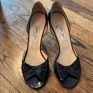 41 patent leather Jimmy open toe heels